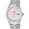 Rolex Mens Stainless Steel Pink Diamond Datejust Wristwatch