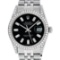 Rolex Mens Stainless Black Baguette Diamond Lugs Oyster Perpetual Datejust Wrist
