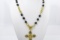 Chanel Gold-tone Chain Black Faux Pearl CC Lab-created Crystal Pendant Necklace