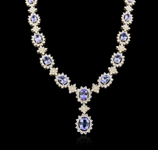 14KT Yellow Gold 10.54 ctw Tanzanite and Diamond Necklace