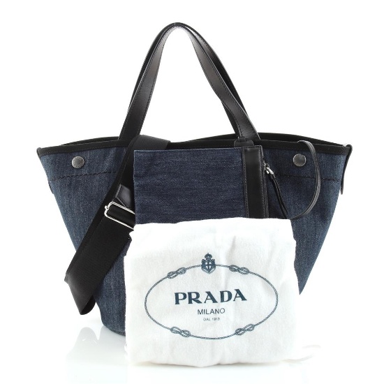 Prada Canapa Convertible Shopping Tote Denim Medium