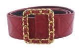 Chanel Red Quilted Lambskin Leather Matelasse Belt