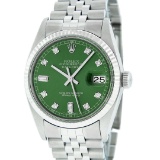Rolex Mens Stainless Green Diamond 36MM Datejust Wristwatch Oyster Perpetual