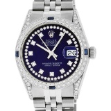 Rolex Mens Stainless Steel Blue String Diamond Lugs & Sapphire Datejust Wristwat