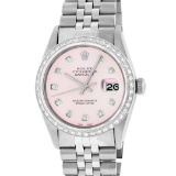 Rolex Mens Stainless Steel Pink Diamond Datejust Wristwatch