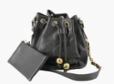 Chanel Black Caviar Leather CC Stitch Logo Drawstring Bucket Bag