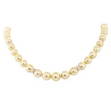 0.80 ctw Diamond and South Sea Pearl Necklace - 14KT Yellow Gold
