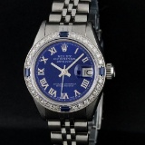 Rolex Ladies Stainless Steel Blue Diamond & Sapphire 26 Datejust Wristwatch