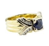 1.41 ctw Round Brilliant Blue Sapphire And Diamond Ring - 18KT Yellow And White