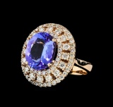 5.50 ctw Tanzanite and Diamond Ring - 14KT Rose Gold