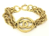 Chanel Gold-tone Metal CC Logo Charm Multi-chain Bracelet