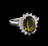 2.30 ctw Green Tourmaline and Diamond Ring - 14KT White Gold