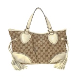 Gucci Beige GG Canvas Leather Tribeca Tassel Shoulder Bag