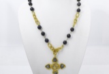 Chanel Gold-tone Chain Black Faux Pearl CC Lab-created Crystal Pendant Necklace