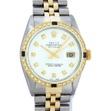 Rolex Mens 2 Tone White Diamond & Sapphire 36 Datejust Wristwatch