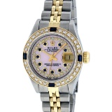 Rolex Ladies 2 Tone Pink MOP Diamond & Sapphire String Datejust Wristwatch