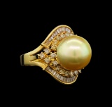 14KT Yellow Gold Pearl and Diamond Ring