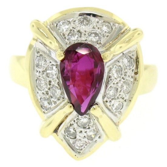 Vintage 18k White and Yellow Gold 2.98 ctw Ruby and Diamond Cocktail Ring