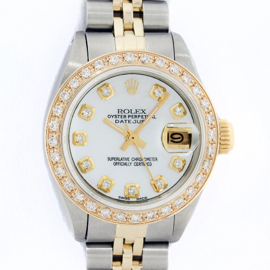 Rolex Ladies 2 Tone MOP Diamond Oyster Perpetual Datejust Wristwatch