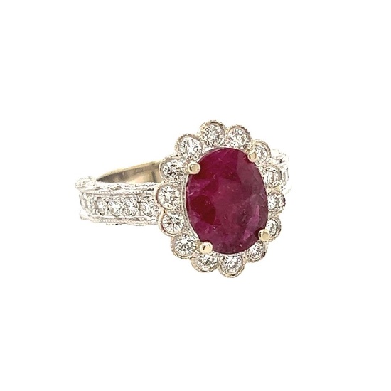 2.15 ctw Ruby & Diamond Ring - 14KT White Gold