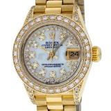 Rolex Ladies 18K Yellow Gold MOP Diamond Lugs President Wristwatch