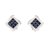 2.21 ctw Sapphire And Diamond Earrings - 14KT White Gold