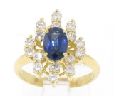 Estate 18k Yellow Gold EGL Certified Royal Blue Sapphire & Diamond Cocktail Ring