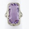 Antique Art Deco 14k White Gold Faceted Purple Stone Etched Filigree Dinner Ring