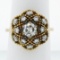 Antique 18K Gold 1.03 ctw European Transitional Diamond Cluster Beaded Dome Ring