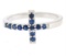 NEW 14k White Gold 0.25 ctw Round Cut Rich Blue Sapphire Curved Cross Band Ring