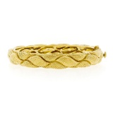 Judith Ripka 18K Yellow Gold Unique Textured Puffed Braided Open Bangle Bracelet