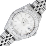 Rolex Stainless Steel Silver Index Diamond Bezel Oyster Perpetual Watch