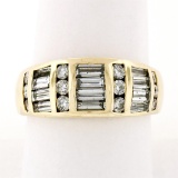 14K Yellow Gold 1.88 ctw Channel Set Round & Baguette Cut Diamond Wide Band Ring