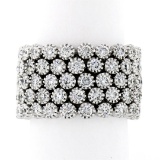 Wide 18K White Gold 2.72 ctw Diamond Flexible Milgrain Honeycomb Cluster Band Ri