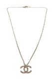 Chanel Silver & Colored Rhinestone CC Logo Pendant Necklace