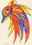 Jane SEYMOUR ORIGINAL: Abstract Fantasy XXIV. (Red, Blue and Yellow Bird)