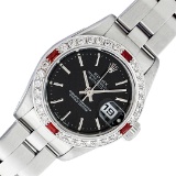 Rolex Quickset Black Index & Ruby Diamond Datejust Wristwatch 26MM