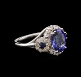 3.81 ctw Tanzanite, Blue Sapphire, and Diamond Ring - 14KT White Gold