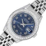 Rolex Quickset Blue Roman Dial Diamond Bezel Datejust Wristwatch 26MM