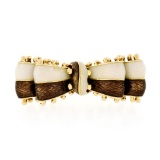 Vintage Tiffany & Co. 18K Gold Brown & White Enamel Double Ribbon Bow Brooch Pin
