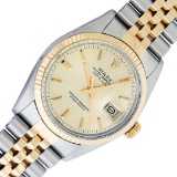 Rolex Mens 2T Champagne Index Datejust Wristwatch With Jubilee Band