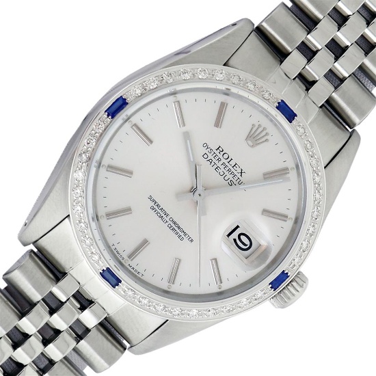 Rolex Mens Stainless Steel Silver Index With Sapphire Diamond Bezel 36MM