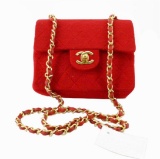 Chanel Red Quilted Canvas CC Mini Square Flap Shoulder Bag