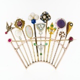 Antique Victorian Custom 14k Gold 11 Stick Pin Gemstone Pearl Tiara Crown Brooch