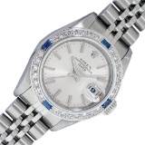 Rolex Stainless Steel Quickset Silver Index Diamond And Sapphire Date Watch 26MM