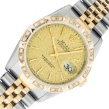 Rolex Mens 2 Tone Champagne Jubilee Index 36MM Datejust Wristwatch With Rolex Bo