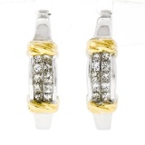 14K White Gold 0.75 ctw Princess Cut Invisible Set Diamond Huggie Hoop Earrings