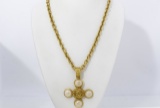 Chanel Gold-tone Meta CC Cross Faux Pearl Pendant Necklace