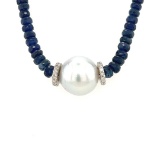 Pearl, Sapphire, & Diamond Necklace - 14KT White Gold