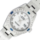 Rolex Ladies Quickset White Roman Diamond & Sapphire Datejust Wristwatch
